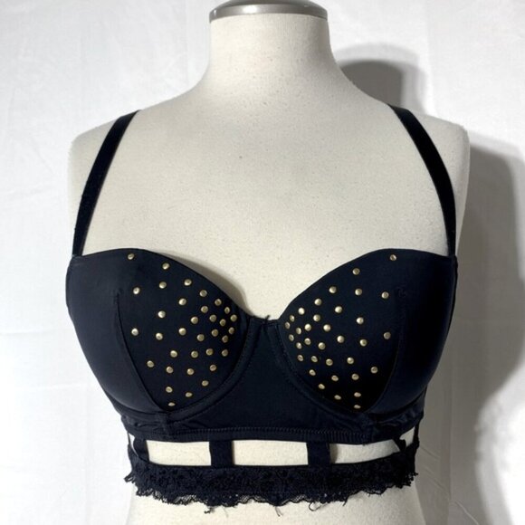 La Senza Black Bustier Bra W Gold Dots And Lace Trim 36B - Picture 1 of 12